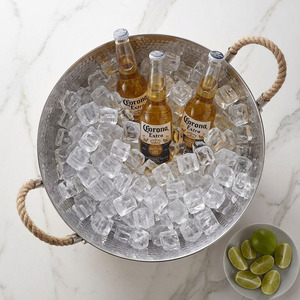 Premium Hammered Stainless Steel Round <b>Ice</b> Bucket With Rope Handles Natural Jute Wrap Elegant Beer Beverage Tub For Wedding - Product Image 5