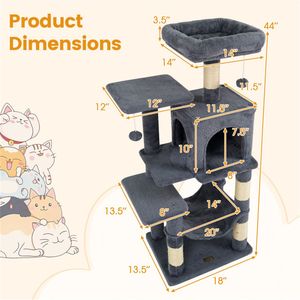 Ampio Tiragraffi Grigio per Gatti con 44 Posti Scomponibili su Più Livelli, 2 Porte, Cuccia e Amaca per Gatti di Taglia Grande da Interno - Product Image 3
