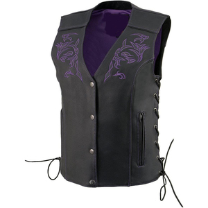 Chaleco de Motociclista de Cuero Clásico Premium para Mujer Samroz Sports con Bordado Artístico - Product Image 1