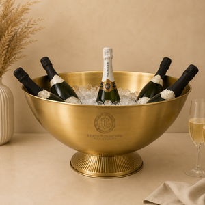 Deco Ribbed Brass <b>Champagne</b> <b>Bucket</b> with Dual Ring Handles Premium Ice Chiller for Wine Service Home Bar Display - Product Image 3