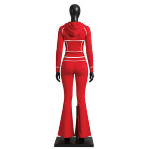 Conjunto Deportivo Personalizado para Mujer, Sudadera Roja con Capucha y Pantalones Acampanados, Ropa Deportiva de Dos Piezas, Marca Privada, Proveedor de Ropa al Por Mayor - Product Image 2