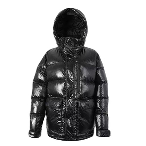 Veste d'hiver décontractée pour homme, noire, à capuche, rembourrée, coupe-vent, épaisse, fermeture éclair, coupe classique, couleur unie, tissu polyester - Product Image 1