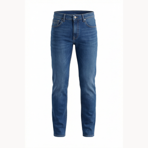 Jean en denim coupe droite délavé moyen pour homme, coupe slim, en coton, style décontracté, pantalon d'automne - Product Image 1