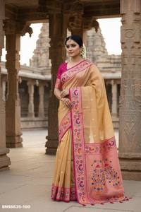 Ensemble Saree et Blouse en Soie Banarasi de Qualité Supérieure, Collection la Plus Récente, Motif Tissé, pour Tenues de Fête, Mode Féminine, Exportateur - Product Image 4