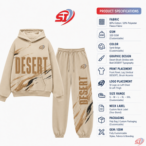Custom <b>Men</b> Hoodie Sweat Set Autumn 100% Cotton 320g Tracksuit Casual Streetwear OEM ODM Wholesale - Product Image 6
