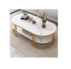 Table basse moderne robuste et écologique pour salon avec structure en métal et plateau aspect faux marbre - Product Image 6