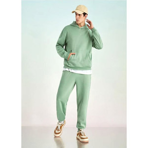 Men's Solid Color Hooded Tracksuit Set Long Sleeve Regular Fit 100% Cotton Fleece Casual <b>Jogger</b> Sweatshirt And Pants - Product Image 4