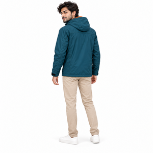 Veste coupe-vent à capuche pour homme, légère, tissée, pour l'extérieur, avec fermeture éclair, impression de logo personnalisée, broderie, poches latérales, poignets ajustables - Product Image 2