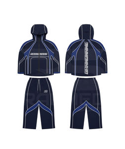 Ensemble 2 pièces pantalon et veste à capuche 100% nylon avec logo DTF, empiècements en mesh, coupe-vent de travail pour homme - Product Image 2