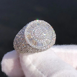 Men's Unisex Moissanite Diamond Baguette Cut Hip Hop Cluster Ring 14k White Gold Finish Wedding or Anniversary <b>Gift</b> for Him - Product Image 3