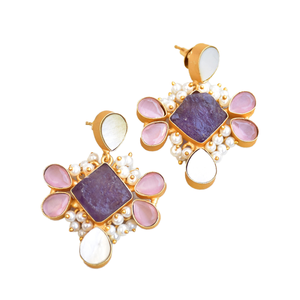 Pendientes de Latón al por Mayor, Diseño de Piedra Natural en Bruto, Textura de Latón Mate, Diseño Boho Chic, Listos para Enviar al por Mayor - Product Image 1