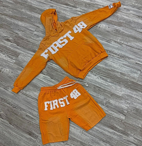 Conjunto de Sudadera con Capucha y Pantalones Cortos Personalizados con Cremallera Completa, Traje Deportivo de Dos Piezas con Efecto Desgastado y Bordado, Transpirable para Hombre - Product Image 1