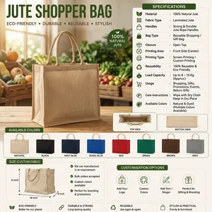 Sac de courses en jute personnalisé de qualité supérieure avec logo imprimé, réutilisable pour cadeaux d'entreprise, événements et promotions, en vente - Product Image 3