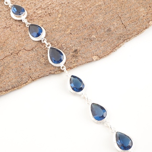 Pulsera de tenis de plata de ley 925 con topacio azul, latón, hecha a mano, corte de pera, estilo vintage, cadena con engaste de bisel, joyería de moda - Product Image 3