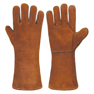 Guantes de soldadura de cuero de vaca de primera calidad con palma, pulgar, índice y anillo sin costuras, puño de seguridad antideslizante y resistente al calor - Product Image 1