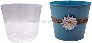 Macetas de cubo de metal personalizables con diseño de flores de cuerda colores marrones surtidos para decoración de jardín bandeja de maceta funcional - Product Image 6