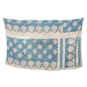 Indian Vintage 100% Cotton <b>Bedspread</b> Heavy Kantha Blanket Indian Reversible Hand Stitched Heavy Throw Old Sari Blanket Patch - Product Image 2
