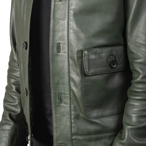 Chaqueta de Motociclista de Cuero Genuino Verde para Hombre SAAR INDUSTRIES, Resistente al Viento y al Agua, Corte Ajustado, Estilo Clásico Urbano - Product Image 6