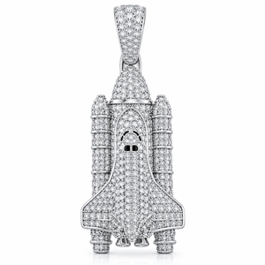 Colliers de luxe Hip Hop en argent massif 925 avec pendentifs vaisseaux spatiaux, diamants de laboratoire, plaqué or, micro-pavé, breloques à thème, bijoux fins - Product Image 1
