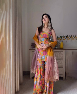 Vestido Étnico de Diseño Indio-Pakistaní, Hecho a Mano, Moderno, de Tela de Seda Satinada, para Fiestas, Traje Sharara para Adultos, Palazzo Completamente Cosido - Product Image 1