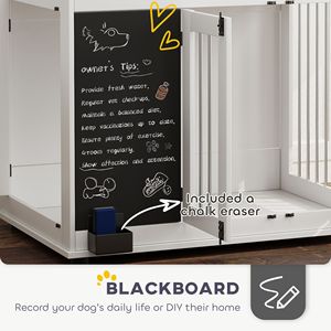 Cuccia Rettangolare per Cani di Taglia Grande con Spazio di Stoccaggio, 3 Porte, Lavagna e Cuscinetti Antiscivolo, Bianca - Product Image 4