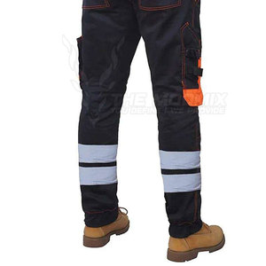 Men Breathable Quick Dry <b>Work</b> Pants Polyester Reflective Safety <b>Cargo</b> Pants with Orange Accents and Knee Pockets - Product Image 5
