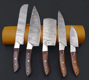Ensemble de couteaux de chef Prestige Blades en acier Damas fait main, 5 pièces, couteaux de cuisine, manche en bois, fabricant OEM personnalisé - Product Image 5
