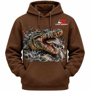 Sudadera con Capucha para Hombre Long Mission Industry, Color Marrón, Tejido de Felpa, Sublimación Sólida, 300g, 100% Algodón, Estilo Casual - Product Image 1
