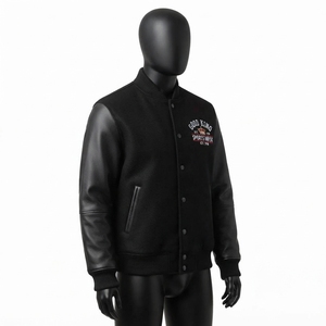 High Street <b>Leather</b> Sleeves Letterman Varsity Breathable Winter <b>Long</b> Sleeves Baseball <b>Jacket</b> for Men - Product Image 2
