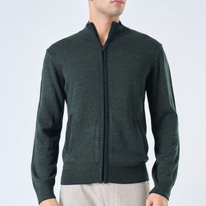 Cardigan 100 % pure laine pour homme - Pull épais à col semi-montant zippé en maille, couleur unie, veste décontractée et chaude pour l'automne et l'hiver - Product Image 2