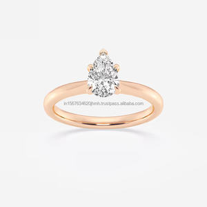 Anillo de compromiso/aniversario de boda de oro blanco de 14k/18k con diamante cultivado en laboratorio IGI, corte pera, estilo vintage, regalo para mujer - Product Image 1