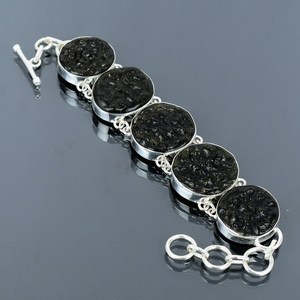 Handmade Moldavite <b>Bracelet</b> 925 Sterling Silver <b>Adjustable</b> Unique Elegant Boho Gemstone Jewelry - Product Image 2