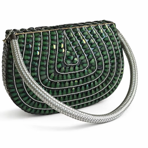 Bolso de mano metálico con cristales verdes, bolso de noche para fiesta con asa trenzada, bolso de diseñador para boda - Product Image 1