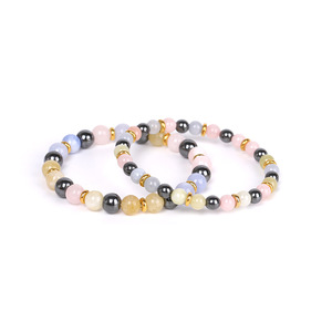 Conjunto de Pulseras Clásicas y Modernas de Aleación con Perlas de Imitación, Bolas de Jade Negras y Grises, Bañado en Oro, Unisex, para Fiestas y Moda - Product Image 6