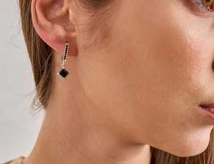 Pendientes de piedra de ónix negro, pendientes colgantes geométricos de plata de ley 925 para mujer, regalo de joyería minimalista - Product Image 3