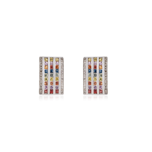 Best Selling 925 Sterling Silver Natural Multi Sapphire Vertical Stripes Statement <b>Studs</b> <b>Earring</b> For Women's <b>Fine</b> Jewelry - Product Image 1