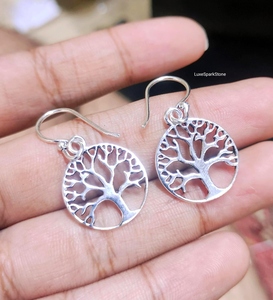 Tree Of Life Earrings, 925 Sterling <b>Silver</b> Earrings, Minimalist Dangle Drop Earrings - Product Image 1