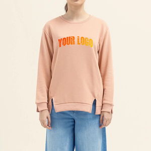Sweat-shirts à col rond surdimensionnés en molleton de coton pour femmes, couleur unie, conçus par OEM, broderie personnalisée, logo personnalisable - Product Image 1