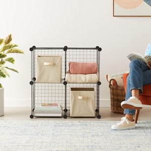 Organizador de Almacenamiento de Rejilla Metálica de 4 Cubos, Fácil de Montar, 14 x 14 x 14 Pulgadas, Negro, Apilable, Sistemas y Organizadores de Armarios, Ahorro de Espacio - Product Image 2
