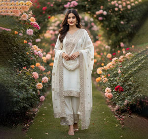 Salwar Kameez Modal Ecológico para Mujer, Completamente Cosido, Ideal para Fiestas y Bodas, Largo Midi, Top, Dupatta y Pantalón, Estilo Elegante - Product Image 1