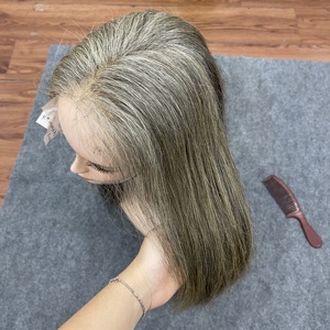 Pelucas de cabello humano de primera calidad, peluca de cabello gris, peluca de cabello liso vietnamita, extensión de cabello con cierre de encaje, color liso - Product Image 4