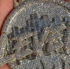 จี้ตัวอักษรแบบกำหนดเองสุดหรู ประดับเพชรโมอิสซาไนต์ VVS เงินแท้ 925 ชุบทอง 18K สไตล์ฮิปฮอป - Product Image 3