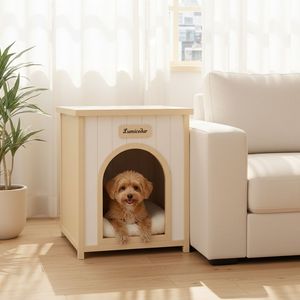 Cuccia per Animali Domestici Lumicedar Giallo Crema con Tetto Piatto 53 X 51.6 X 60 cm in Legno Massello FSC per Gatti e Cani di Piccola Taglia - Product Image 4