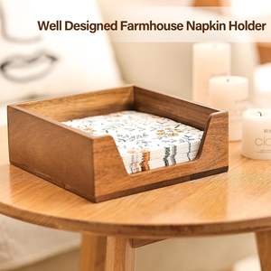 Porte-serviettes de table en bois, distributeur de serviettes avec grande ouverture latérale pour serviettes en papier, style ferme, décoration de table pour la maison - Product Image 3