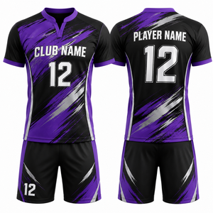 Maillot de volley-ball unisexe personnalisé, léger, confortable, durable, respirant, 100% polyester, violet et noir, uniforme par sublimation - Product Image 1