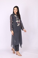 Ensemble de vêtements élégants pour femmes, tenue de soirée 2 pièces, couleur gris foncé avec broderie à la main, pour femmes modernes