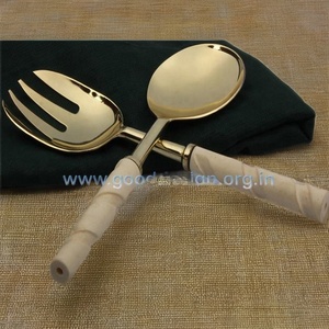 Handmade Italian Style Portable Stainless Steel Flatware Set Brass <b>White</b> Bone Handles Vintage Royal Design <b>Mirror</b> Polish Modern - Product Image 3