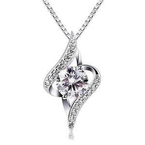 Trendy Swirling Heart Wave Design 1 CT Round Brilliant Cut CZ Diamond Pave Set Pendant <b>Necklace</b> 925 <b>Sterling</b> <b>Silver</b> Party Gift - Product Image 1