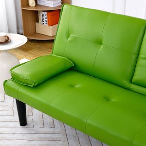 Divano Letto Multifunzionale in PVC Verde da 67 Pollici con Portabicchieri Pieghevole, Estremamente Pratico per Trasformare in un Spazio Confortevole - Product Image 3