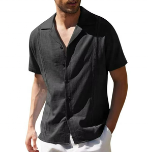 Chemise en lin décontractée pour homme, style cubain, couleur unie, manches courtes, chemise de plage, vêtements d'été - Product Image 5
